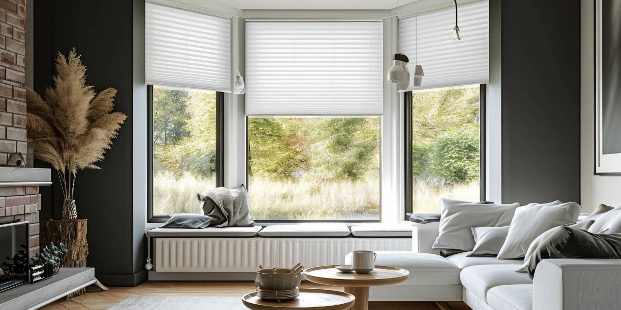 Cellular shades on a bay window with a seat at The Shade Shop near Grand Rapids, MI